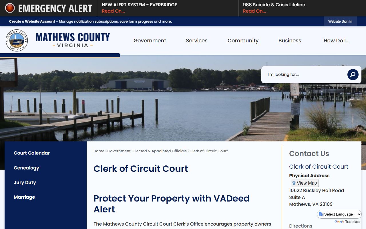 Mathews County court records after jail arrest Circuit Court Clerk page