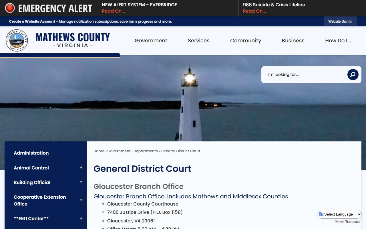 Mathews County court records after jail arrest General District Court page